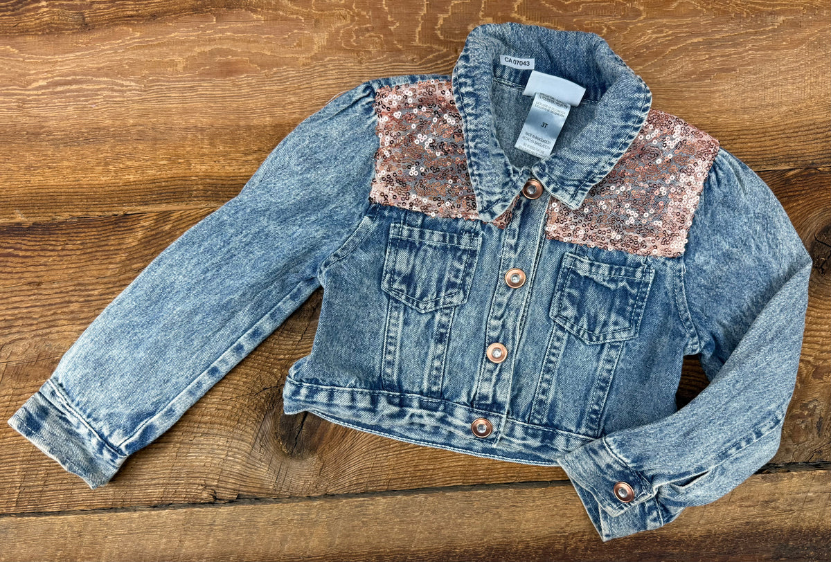 Little Las 3T Sequin Jean Jacket