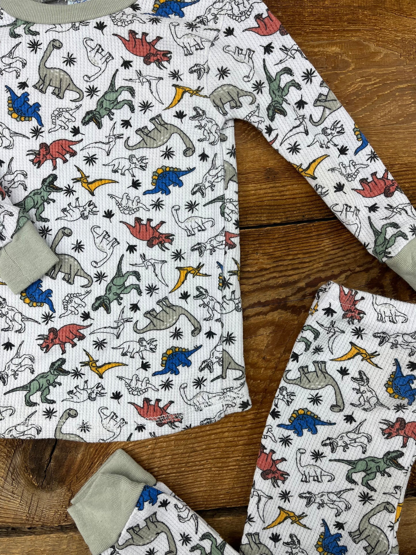 Mon Petit 2T Dino Waffle Pajamas