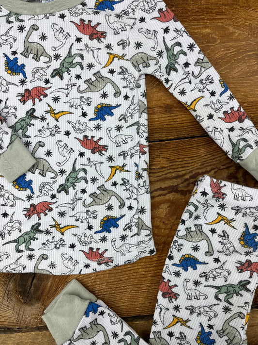 Mon Petit 2T Dino Waffle Pajamas