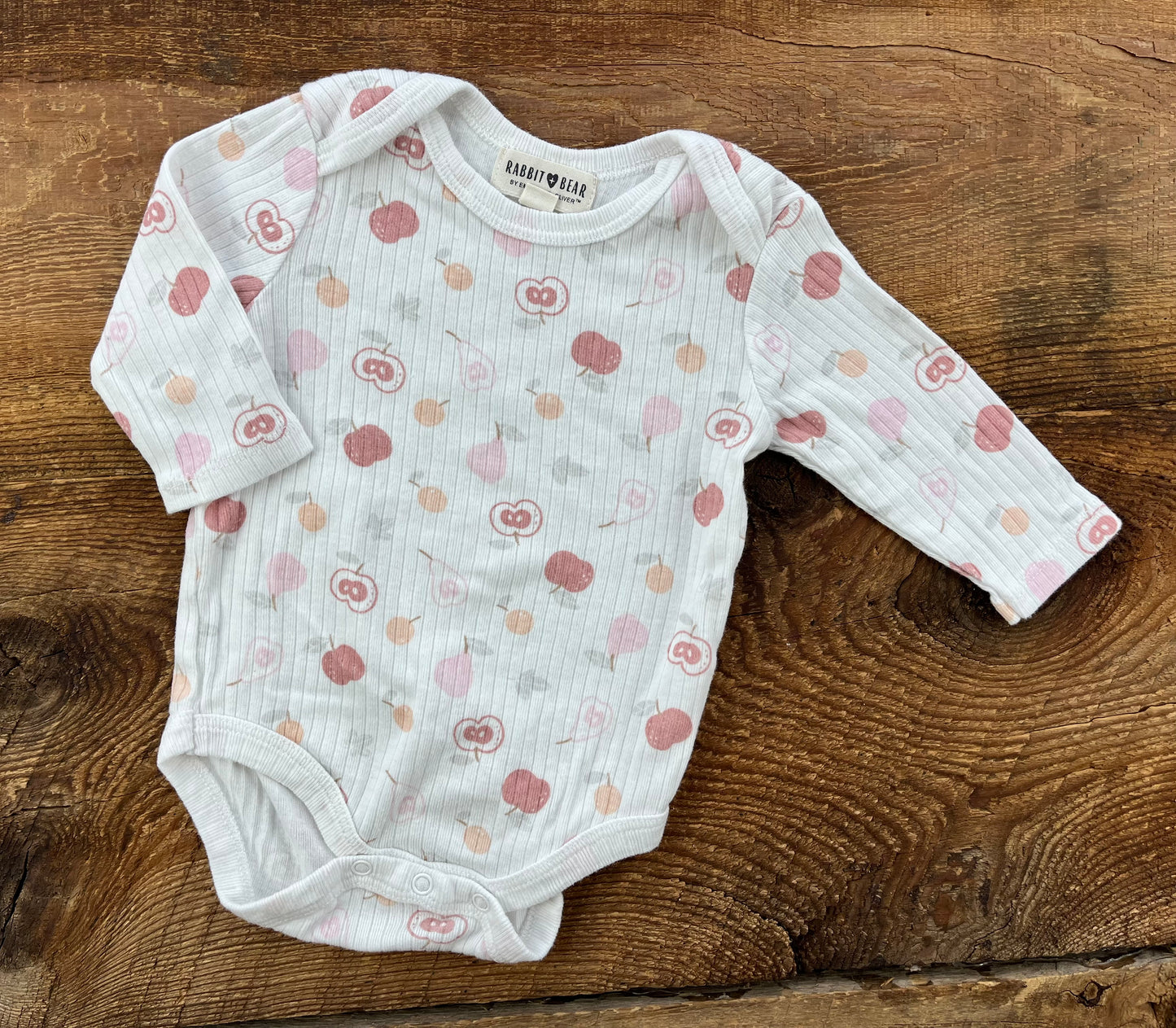 Rabbit + Bear 0-3M Ribbed Apple Onesie