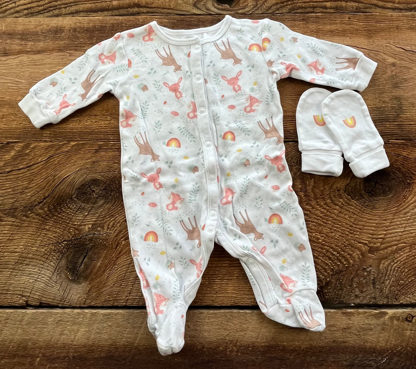 George 0-3M Rainbow Woodland Sleeper & Scratch Mitts
