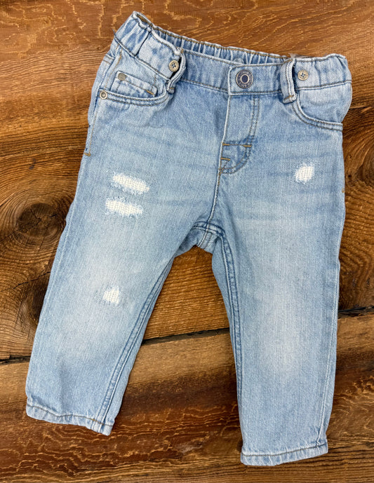 H&M 9-12M Distressed Suspender Jean