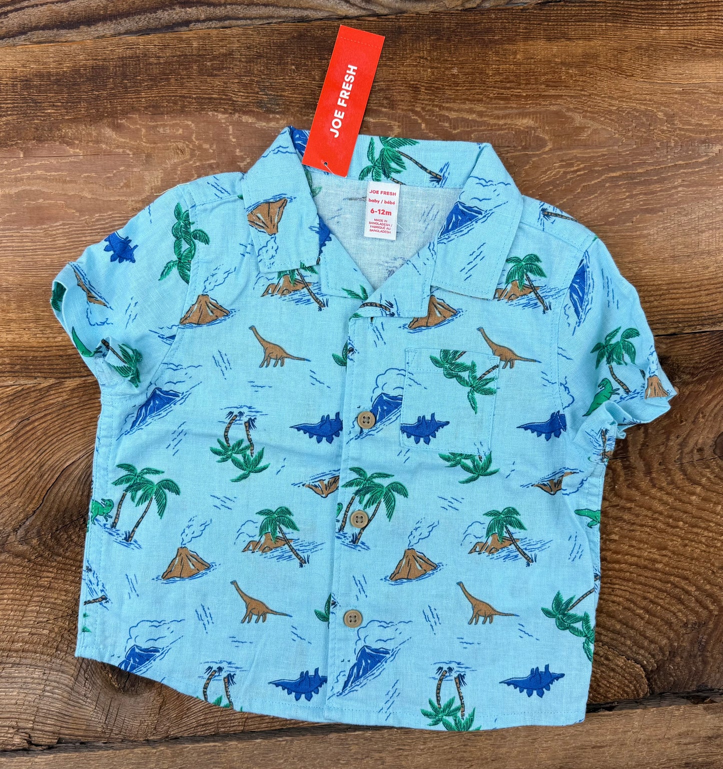 Joe Fresh 6-12M Dino Button up Tee