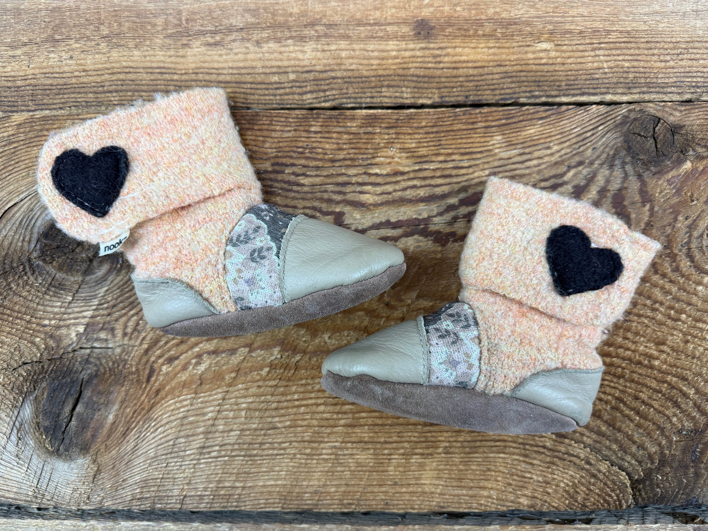 Nooks 6-12M Leather & Felt Wool Booties