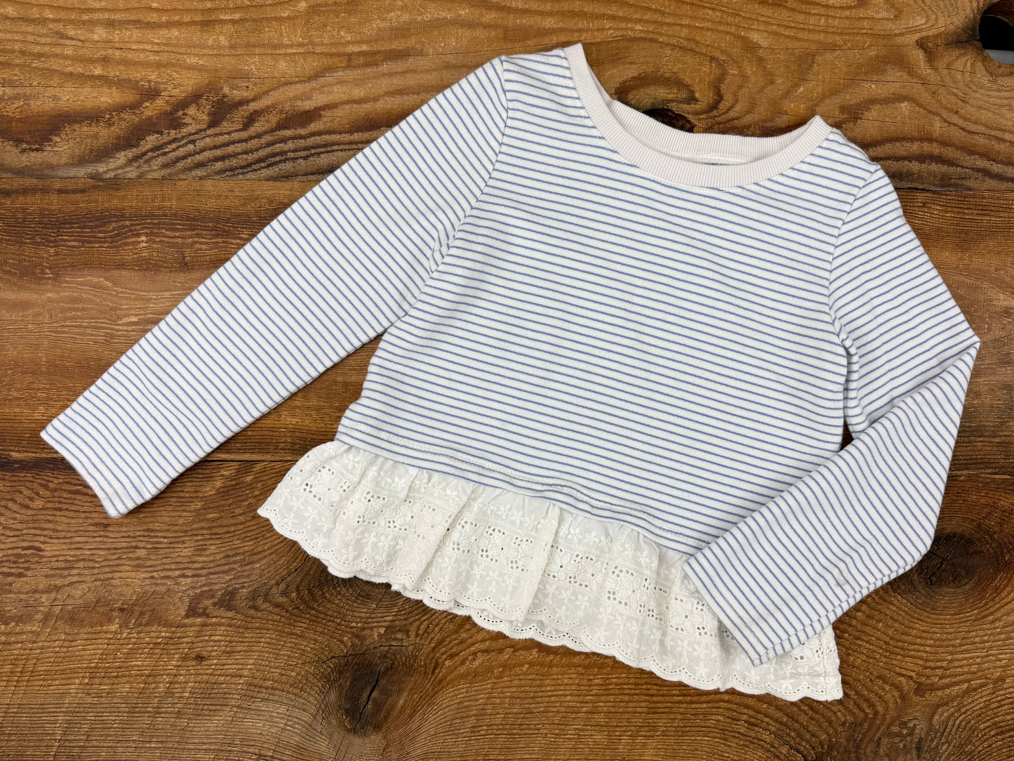 Oshkosh 5T Striped Lace Trimmed Crewneck