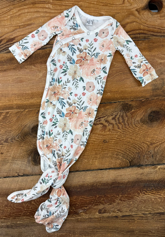 Copper Pearl Newborn Floral Knotted Gown
