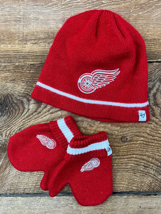 47 Brand Toddler Red Wings Hat & Mitten Set