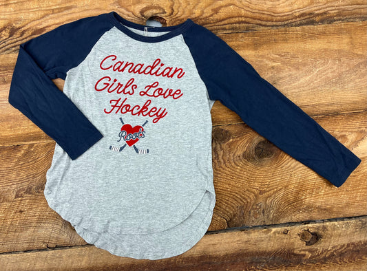 Roots 5-6Y Canadian Girls Love Hockey Shirt