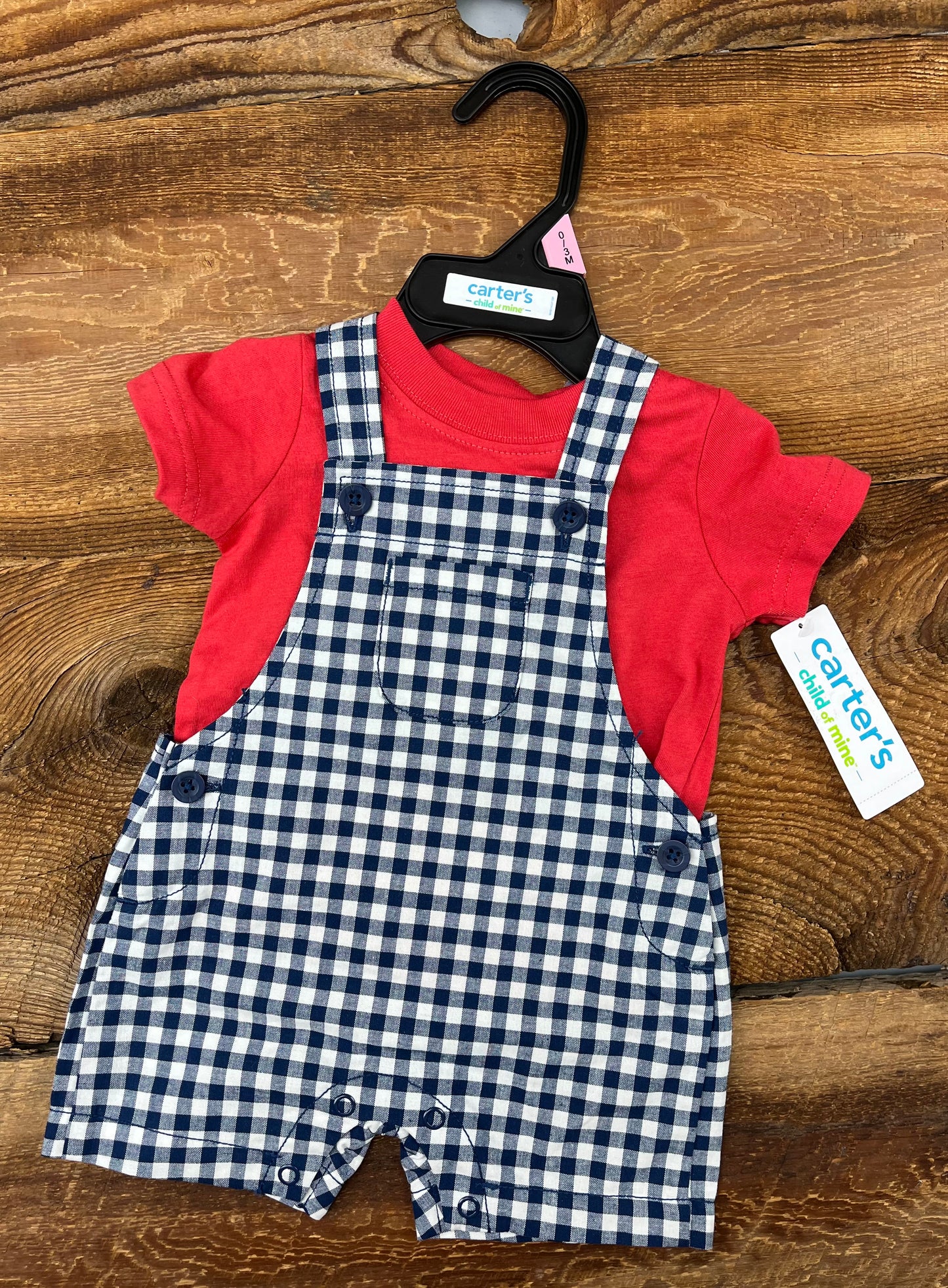 Child of Mine 0-3M Checkered Shortall Outfit