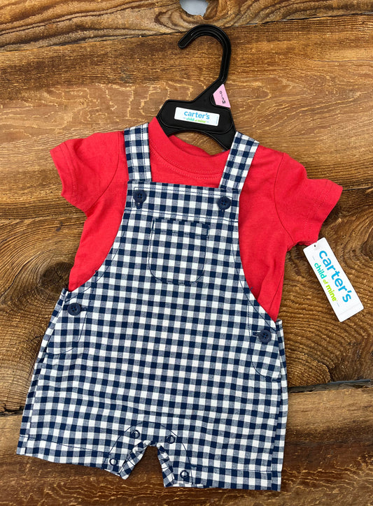 Child of Mine 0-3M Checkered Shortall Outfit