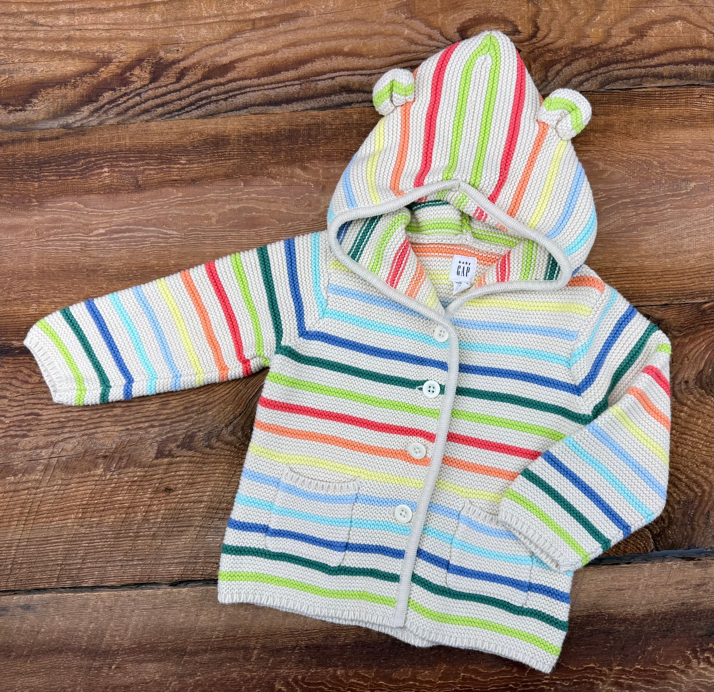 Gap 12-18M Rainbow Striped Teddy Sweater