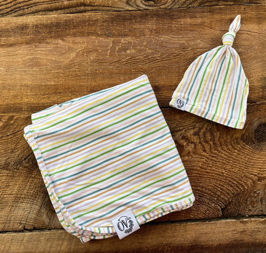 The OVer Company Striped Swaddle Blanket & Hat