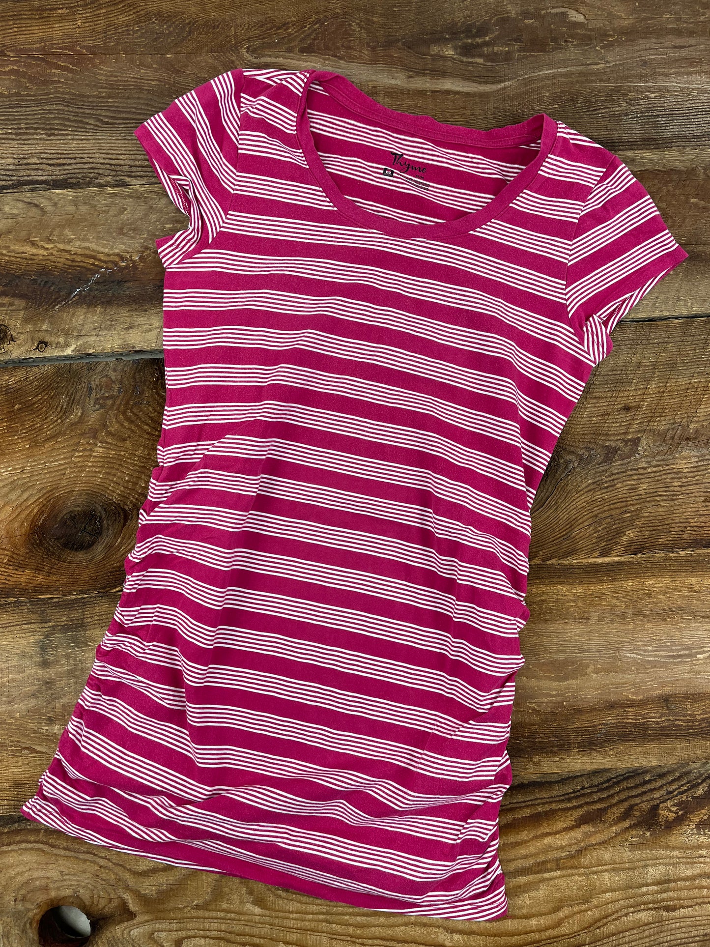 Thyme Medium Maternity Striped Fitted Tee