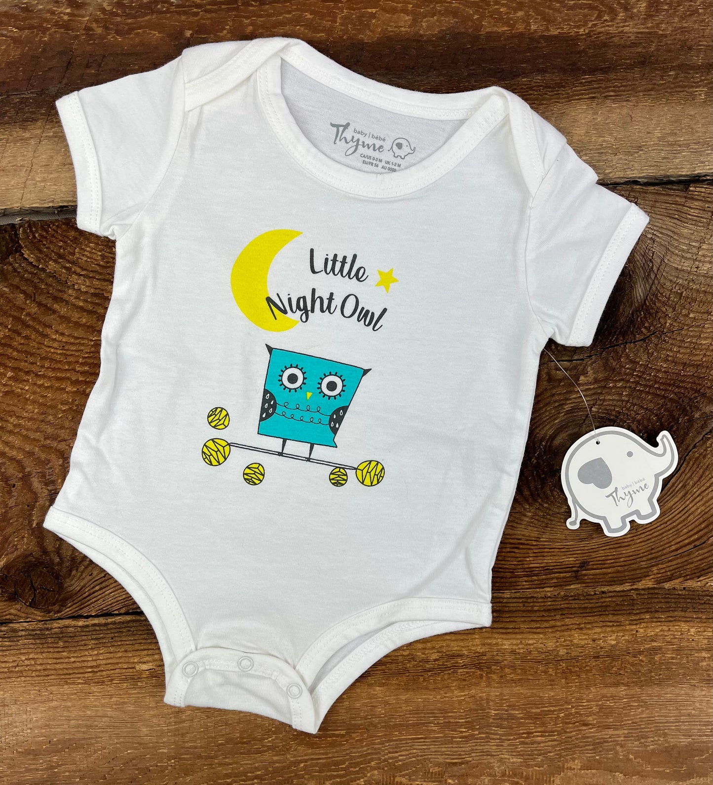 Thyme 0-3M Little Night Owl Onesie