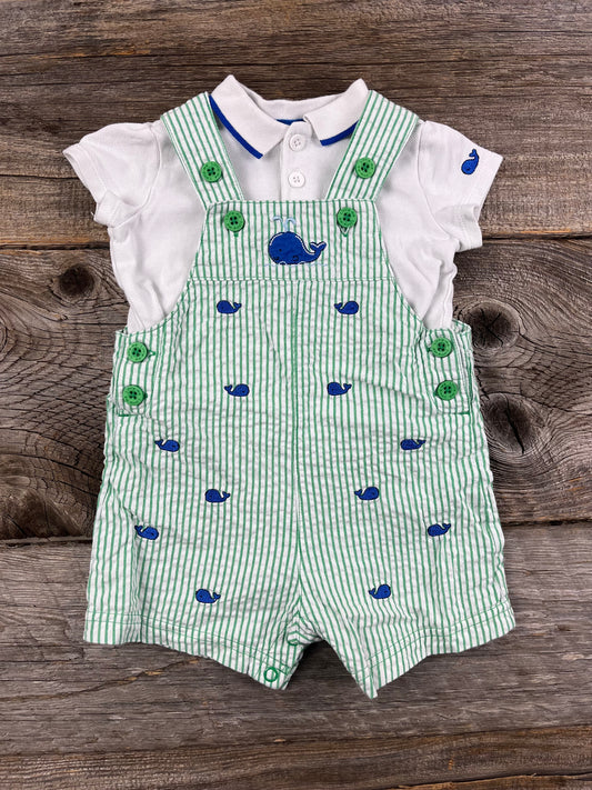 Little Me 9M Whale Romper Outfit