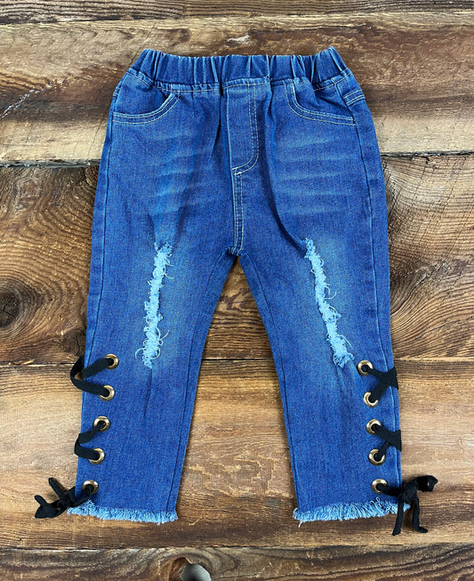 Small Shop 2T Lace up Distressed Jean